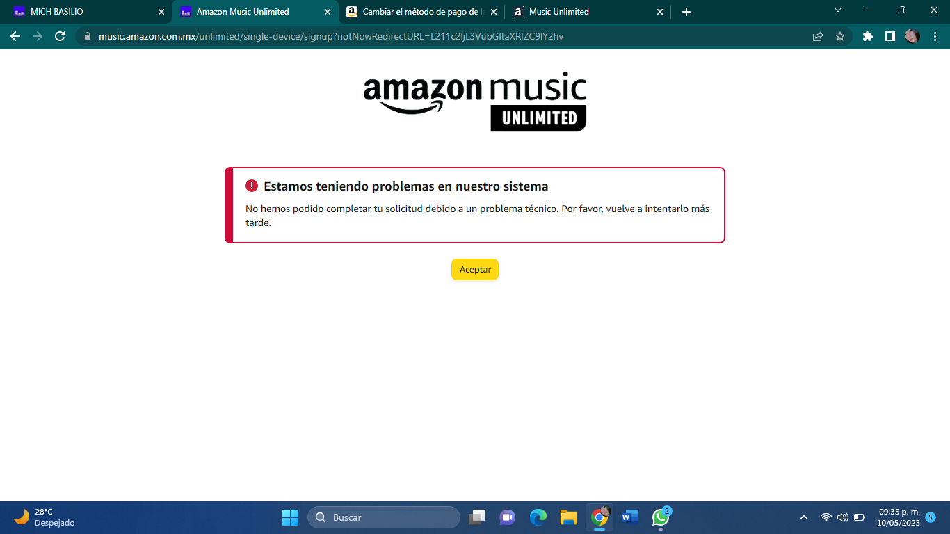 No me deja contratar Amazon Music Unlimited en mi Echo